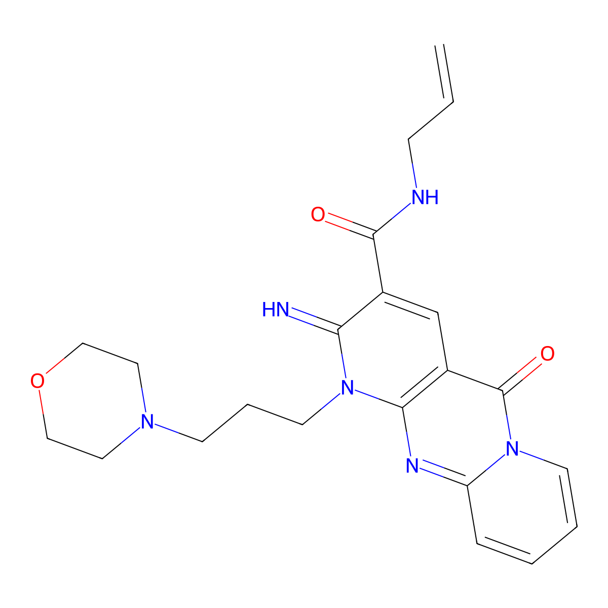 6-imino-7-[3-(morpholin-4-yl)propyl]-2-oxo-N-(prop-2-en-1-yl)-1,7,9-triazatricyclo[8.4.0.0^{3,8}]tetradeca-3(8),4,9,11,13-pentaene-5-carboxamide molecular structure, CAS 510761-70-3