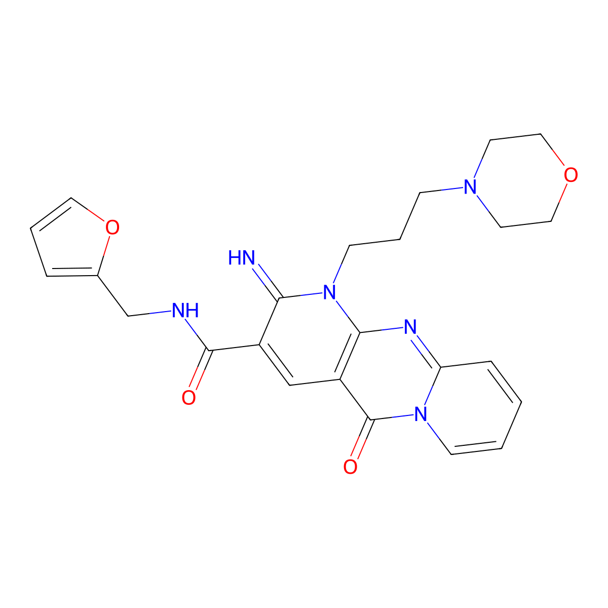 N-(2-Furylmethyl)-2-imino-1-(3-(4-morpholinyl)propyl)-5-oxo-1,5-dihydro-2H-dipyrido(1,2-A:2,3-D)pyrimidine-3-carboxamide molecular structure, CAS 510761-74-7