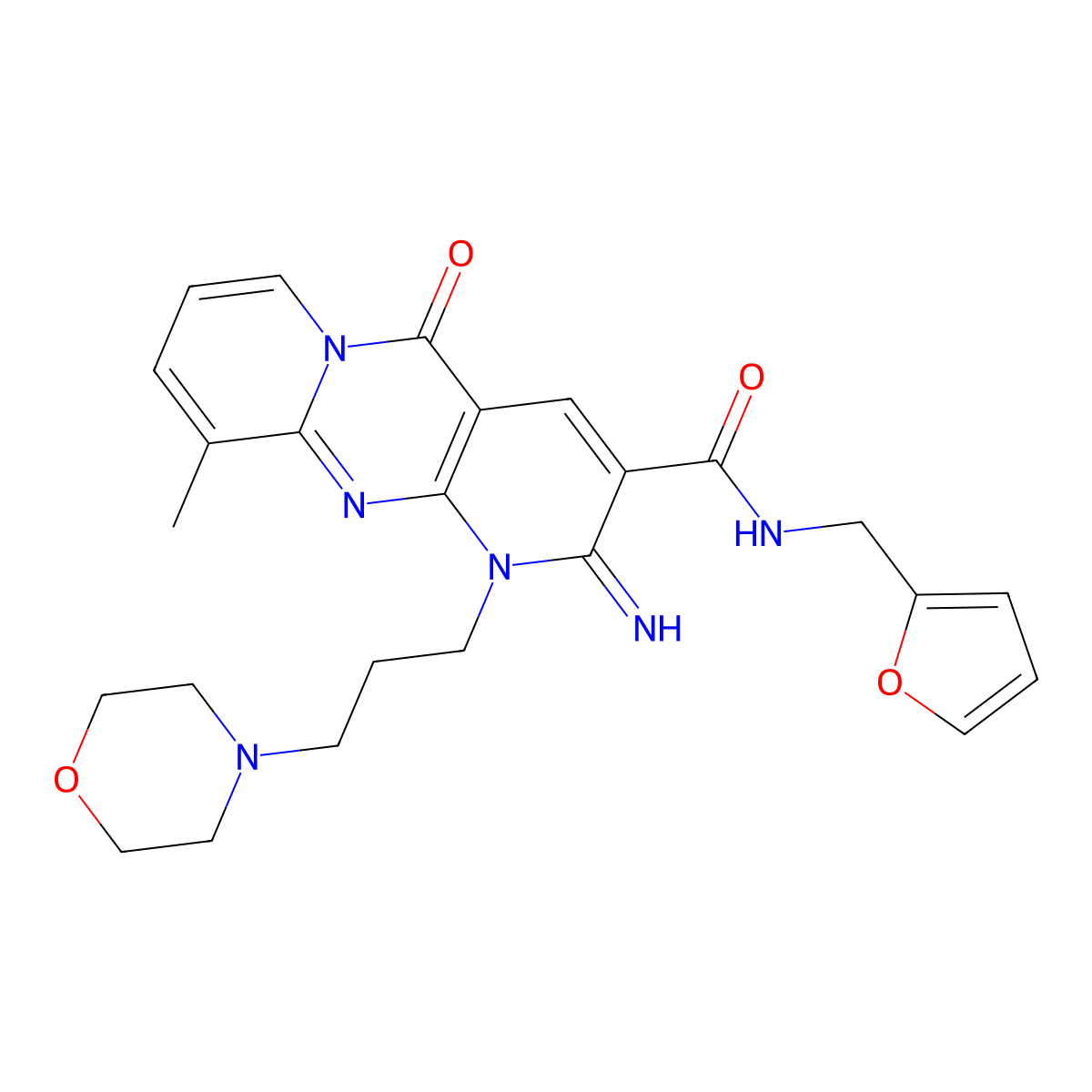 N-(furan-2-ylmethyl)-2-imino-10-methyl-1-(3-morpholinopropyl)-5-oxo-2,5-dihydro-1H-dipyrido[1,2-a:2',3'-d]pyrimidine-3-carboxamide molecular structure, CAS 510761-76-9