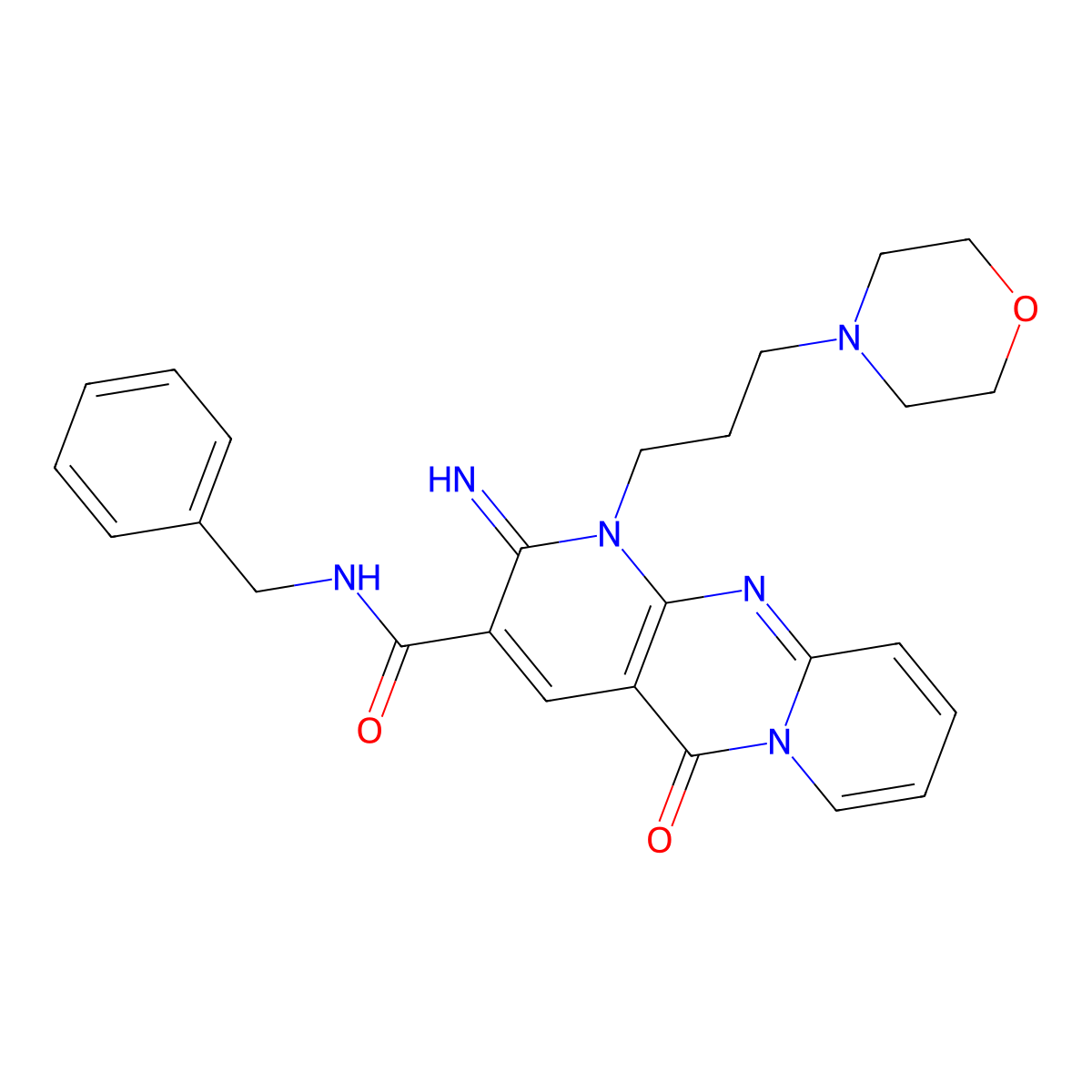 N-Benzyl-2-imino-1-(3-(4-morpholinyl)propyl)-5-oxo-1,5-dihydro-2H-dipyrido(1,2-A:2,3-D)pyrimidine-3-carboxamide molecular structure, CAS 510761-78-1