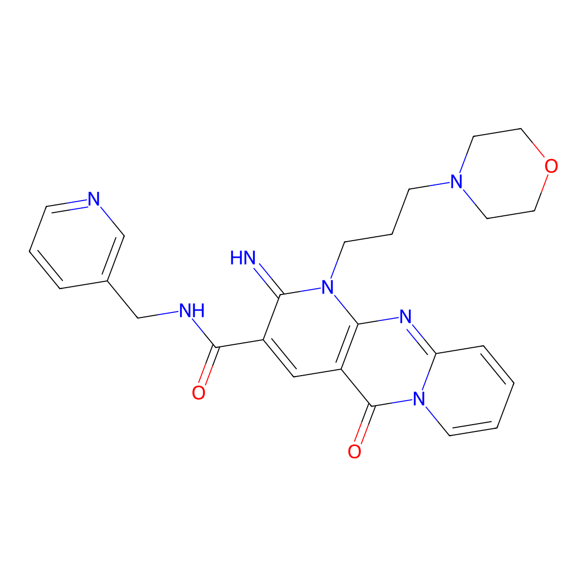 2-Imino-1-[3-(4-morpholinyl)propyl]-5-oxo-N-(3-pyridinylmethyl)-1,5-dihydro-2H-dipyrido[1,2-A:2,3-D]pyrimidine-3-carboxamide molecular structure, CAS 510761-79-2