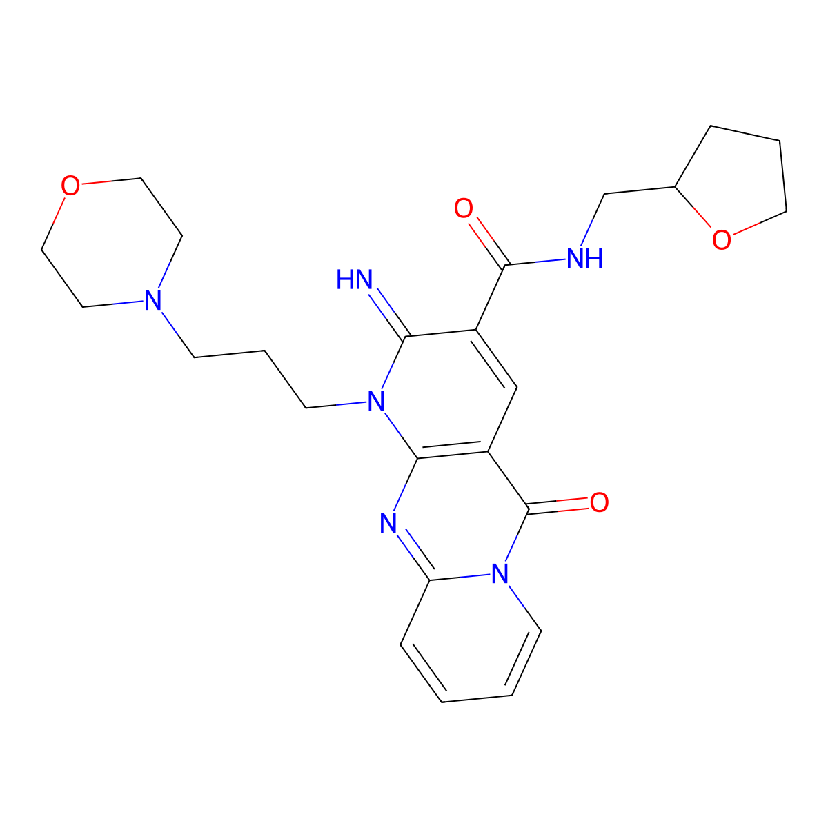 2-Imino-1-(3-(4-morpholinyl)propyl)-5-oxo-N-(tetrahydro-2-furanylmethyl)-1,5-dihydro-2H-dipyrido(1,2-A:2,3-D)pyrimidine-3-carboxamide molecular structure, CAS 510761-81-6