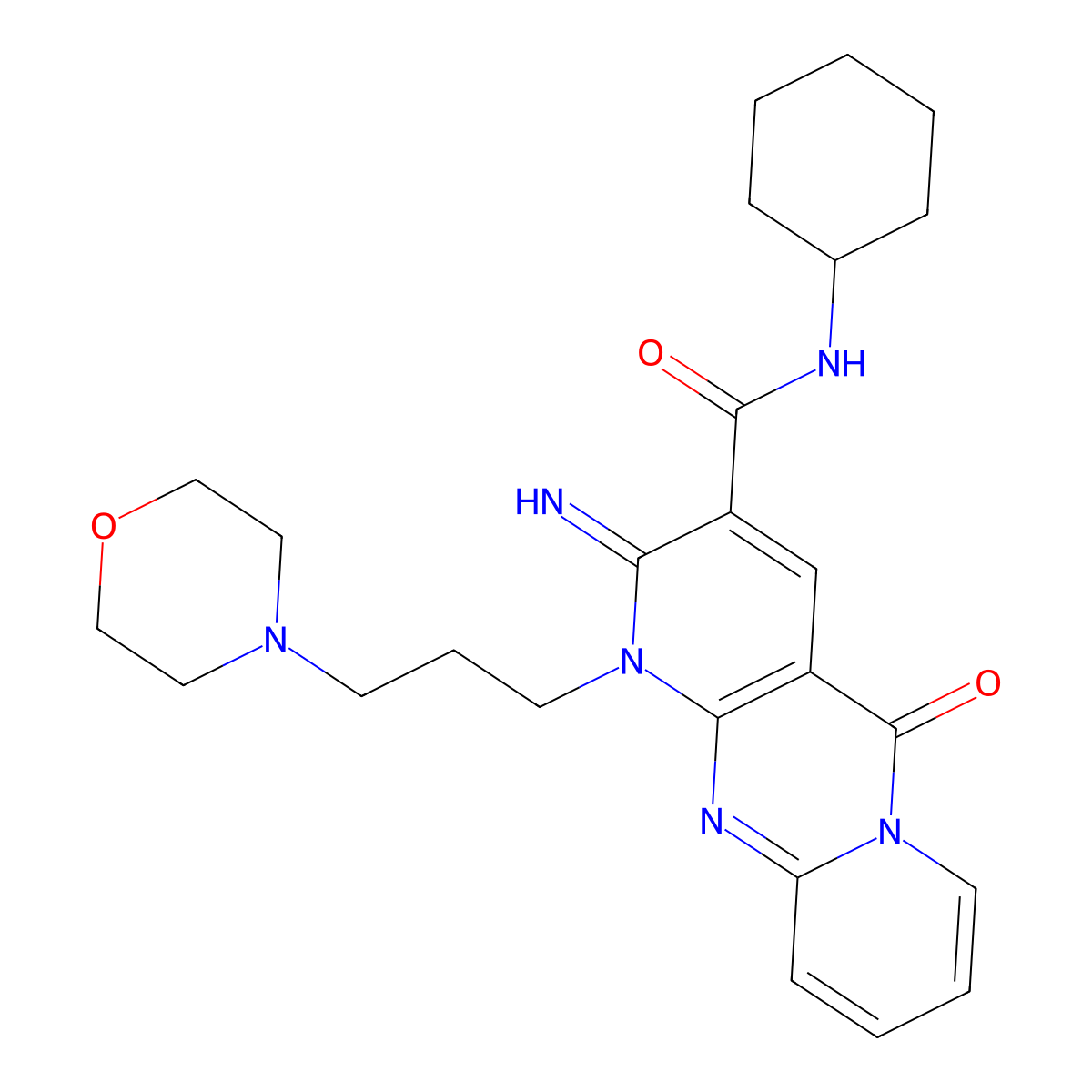 N-Cyclohexyl-2-imino-1-(3-(4-morpholinyl)propyl)-5-oxo-1,5-dihydro-2H-dipyrido(1,2-A:2,3-D)pyrimidine-3-carboxamide molecular structure, CAS 510761-85-0