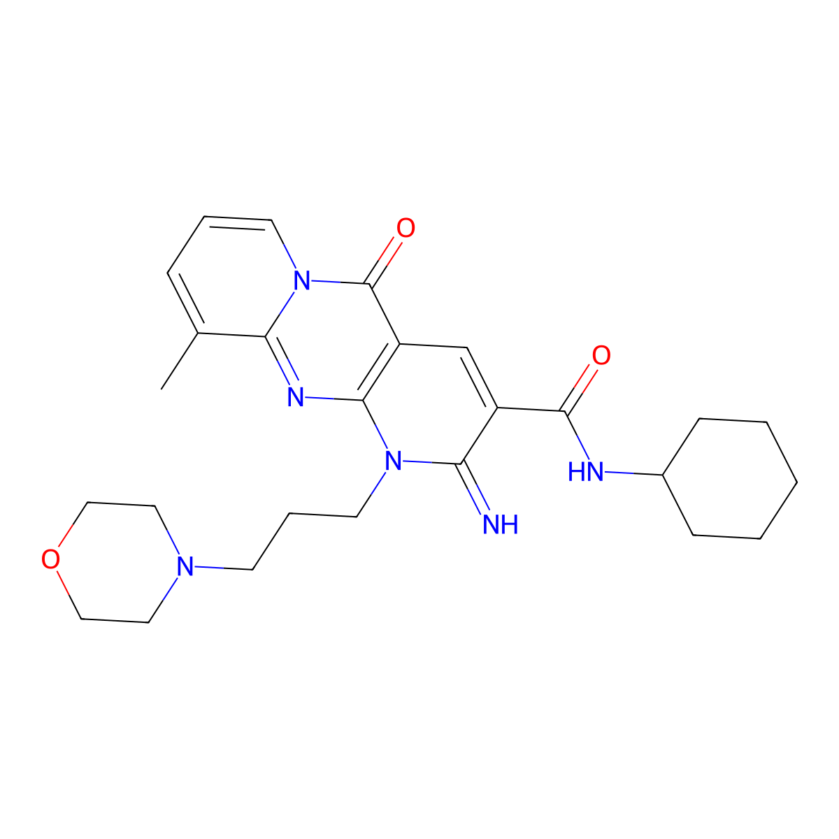 N-Cyclohexyl-2-imino-10-methyl-1-[3-(4-morpholinyl)propyl]-5-oxo-1,5-dihydro-2H-dipyrido[1,2-A:2,3-D]pyrimidine-3-carboxamide molecular structure, CAS 510761-86-1