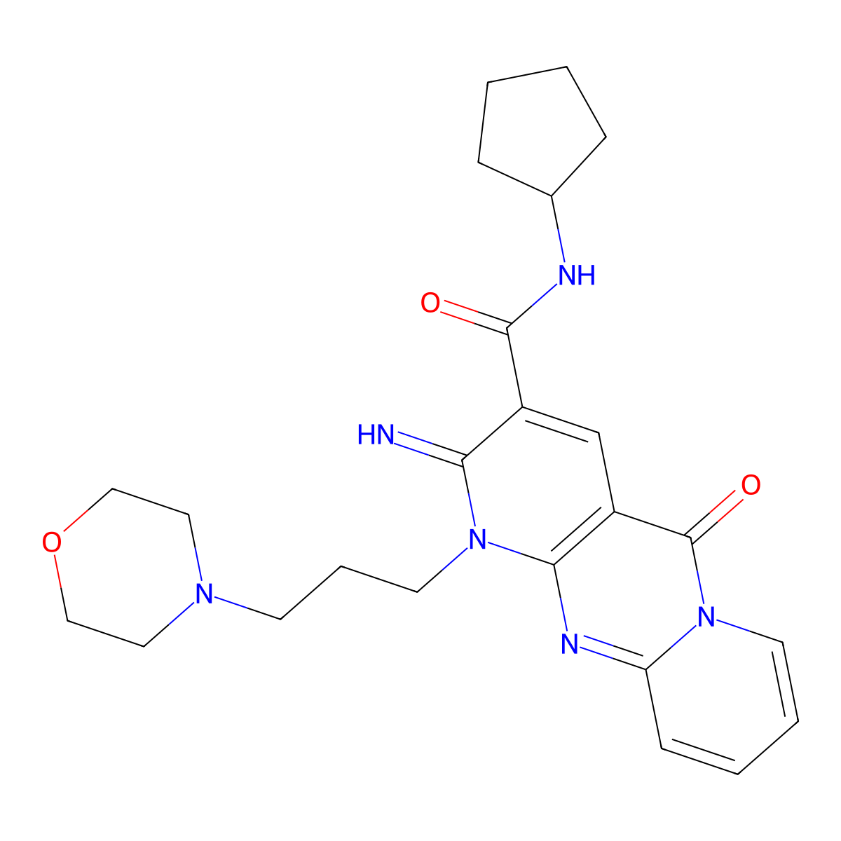 N-cyclopentyl-2-imino-1-[3-(4-morpholinyl)propyl]-5-oxo-3-dipyrido[1,2-d:3',4'-f]pyrimidinecarboxamide molecular structure, CAS 510761-87-2