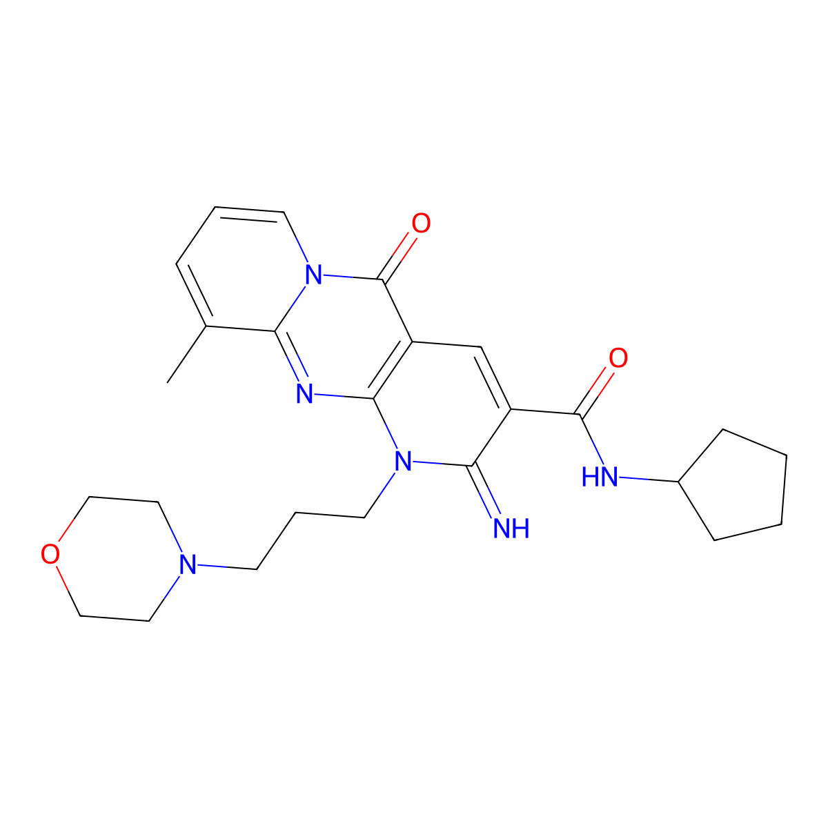 2-Imino-8-methyl-1-(3-morpholin-4-yl-propyl)-10-oxo-1,10-dihydro-2H-1,9,10a-triaza-anthracene-3-carboxylic acid cyclopentylamide molecular structure, CAS 510761-88-3