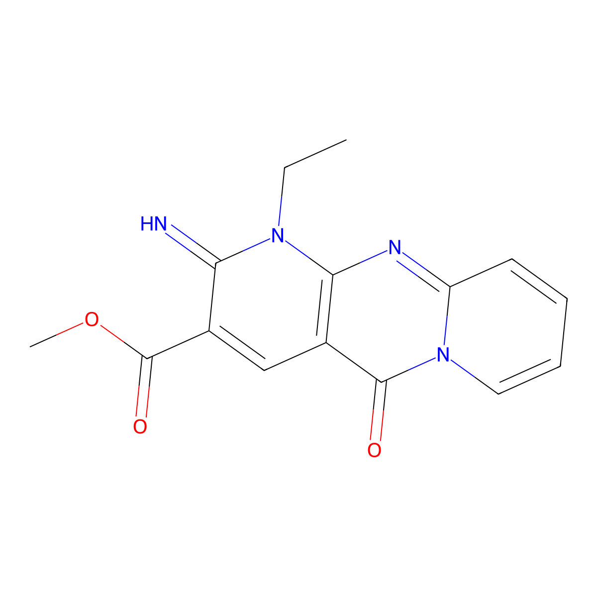 Methyl 1-ethyl-2-imino-5-oxo-1,5-dihydro-2H-dipyrido(1,2-A:2,3-D)pyrimidine-3-carboxylate molecular structure, CAS 510761-89-4