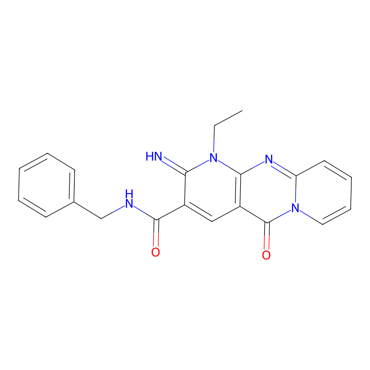 N-benzyl-1-ethyl-2-imino-5-oxo-1,5-dihydro-2H-dipyrido[1,2-a:2',3'-d]pyrimidine-3-carboxamide molecular structure, CAS 510761-92-9