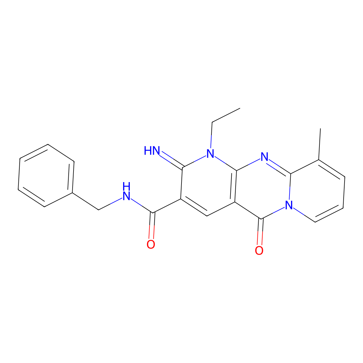 N-Benzyl-1-ethyl-2-imino-10-methyl-5-oxo-1,5-dihydro-2H-dipyrido[1,2-A:2,3-D]pyrimidine-3-carboxamide molecular structure, CAS 510761-94-1