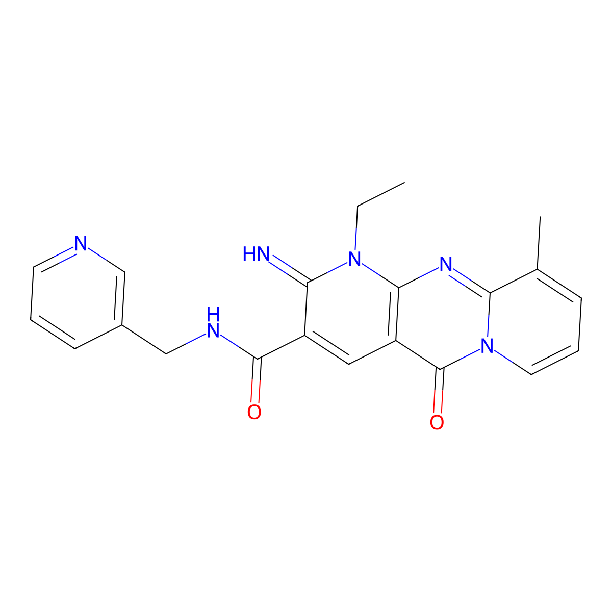 1-Ethyl-2-imino-8-methyl-10-oxo-1,10-dihydro-2H-1,9,10a-triaza-anthracene-3-carboxylic acid (pyridin-3-ylmethyl)-amide molecular structure, CAS 510761-95-2