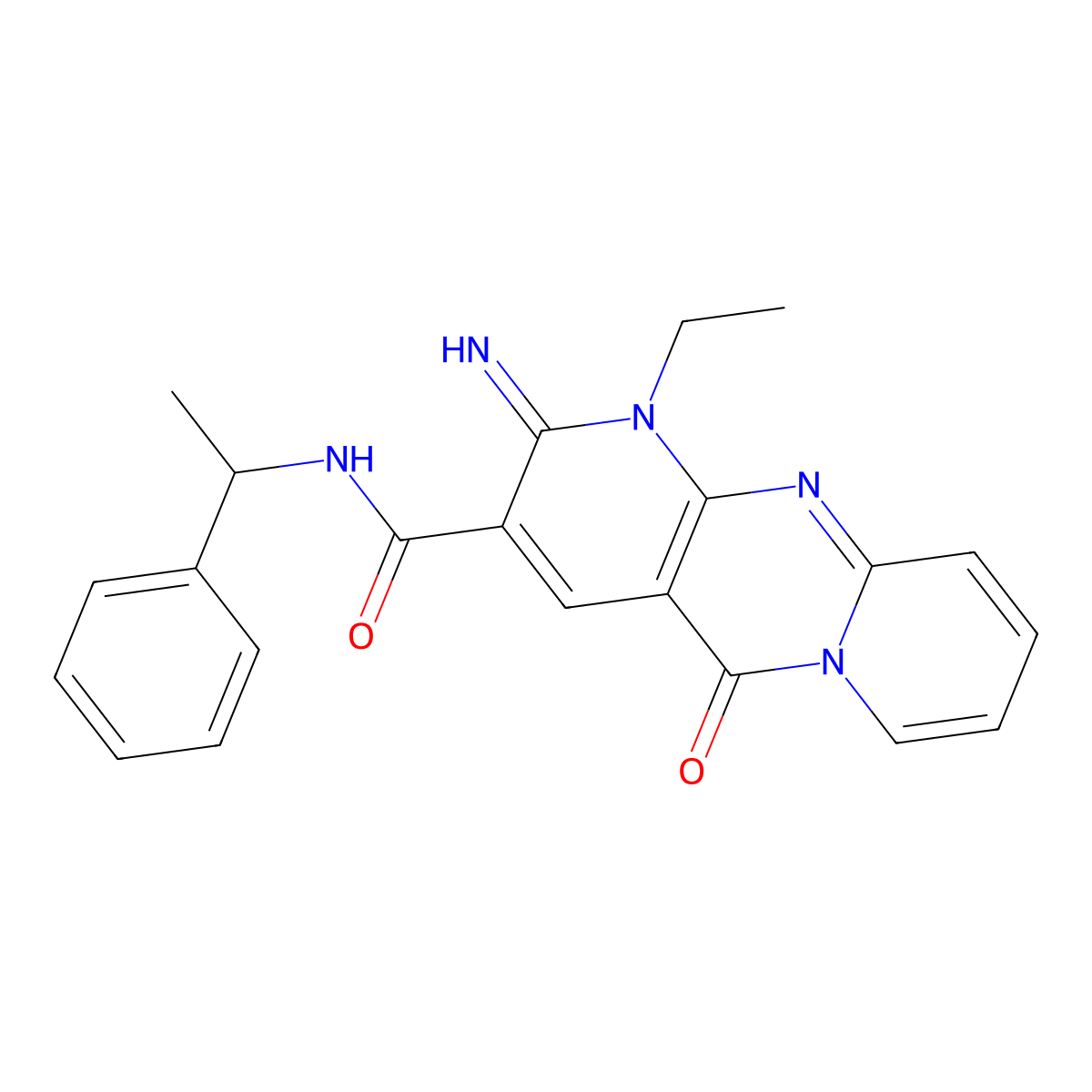 1-Ethyl-2-imino-5-oxo-N-(1-phenylethyl)-1,5-dihydro-2H-dipyrido(1,2-A:2,3-D)pyrimidine-3-carboxamide molecular structure, CAS 510762-01-3
