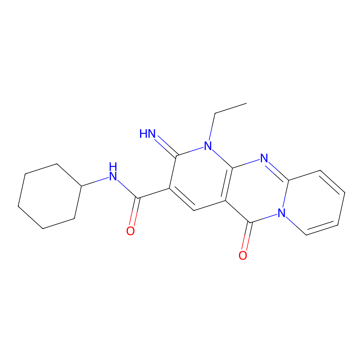 N-Cyclohexyl-1-ethyl-2-imino-5-oxo-1,5-dihydro-2H-dipyrido[1,2-A:2,3-D]pyrimidine-3-carboxamide molecular structure, CAS 510762-04-6