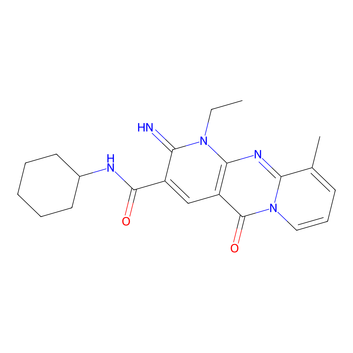 N-cyclohexyl-1-ethyl-2-imino-10-methyl-5-oxo-1,5-dihydro-2H-dipyrido[1,2-a:2,3-d]pyrimidine-3-carboxamide molecular structure, CAS 510762-06-8