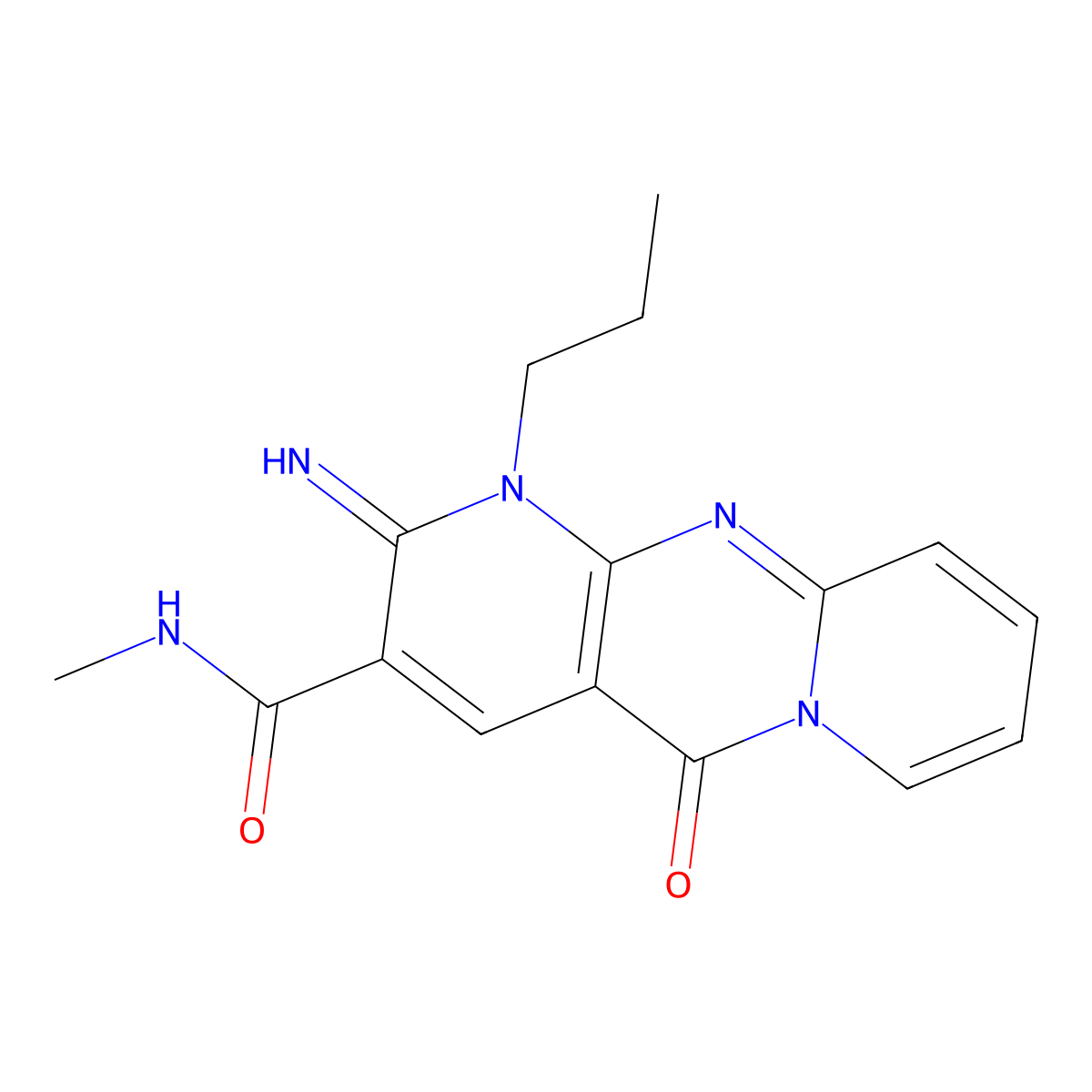 2-imino-N-methyl-5-oxo-1-propyl-1,5-dihydro-2H-dipyrido[1,2-a:2,3-d]pyrimidine-3-carboxamide molecular structure, CAS 510762-13-7