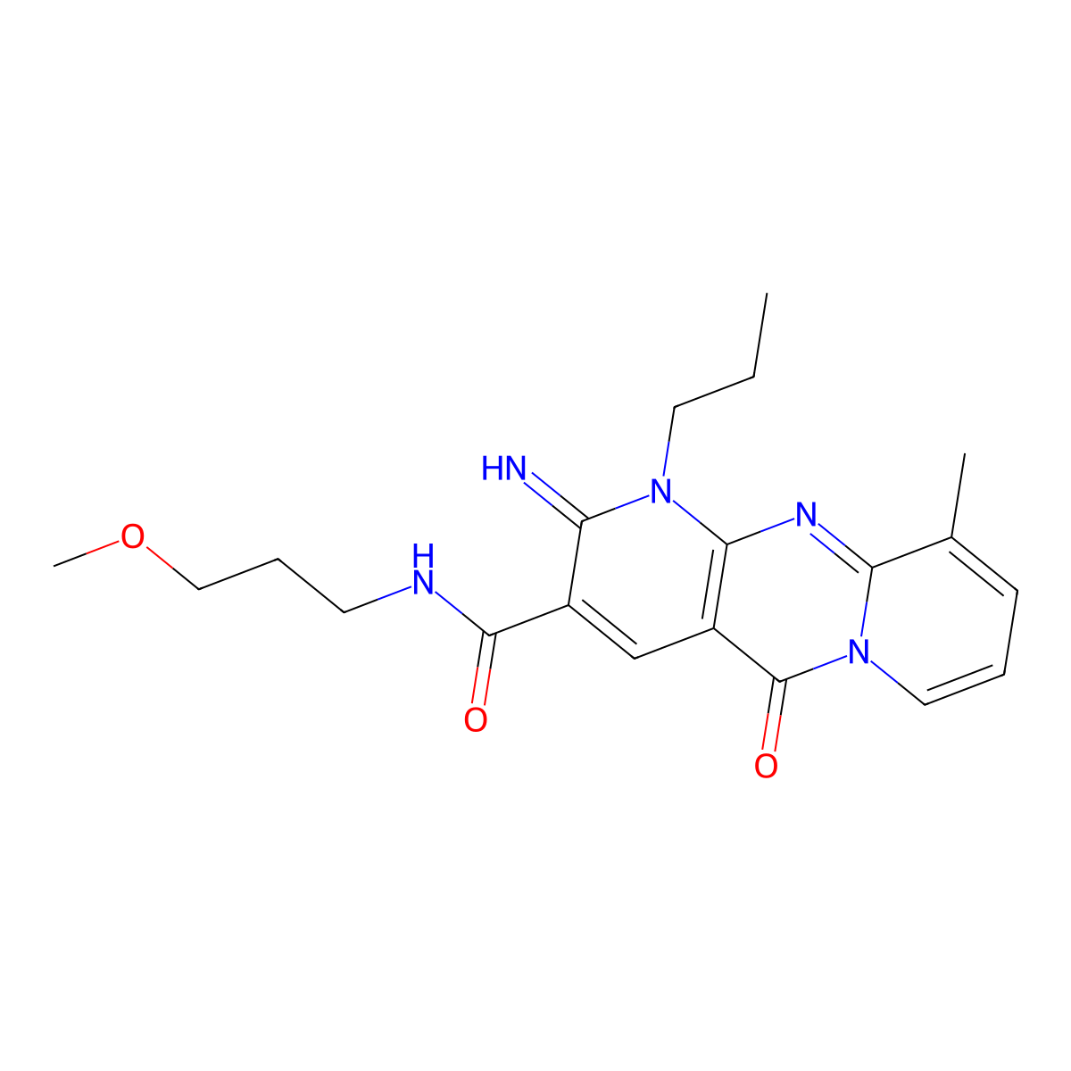 2-Imino-N-(3-methoxypropyl)-10-methyl-5-oxo-1-propyl-1,5-dihydro-2H-dipyrido(1,2-A:2,3-D)pyrimidine-3-carboxamide molecular structure, CAS 510762-14-8