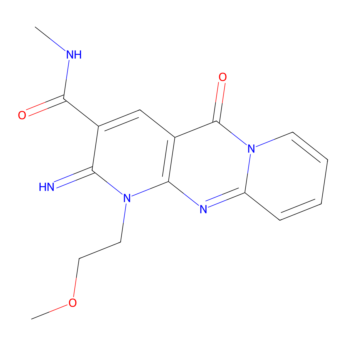 2-Imino-1-(2-methoxyethyl)-N-methyl-5-oxo-1,5-dihydro-2H-dipyrido[1,2-A:2,3-D]pyrimidine-3-carboxamide molecular structure, CAS 510762-37-5