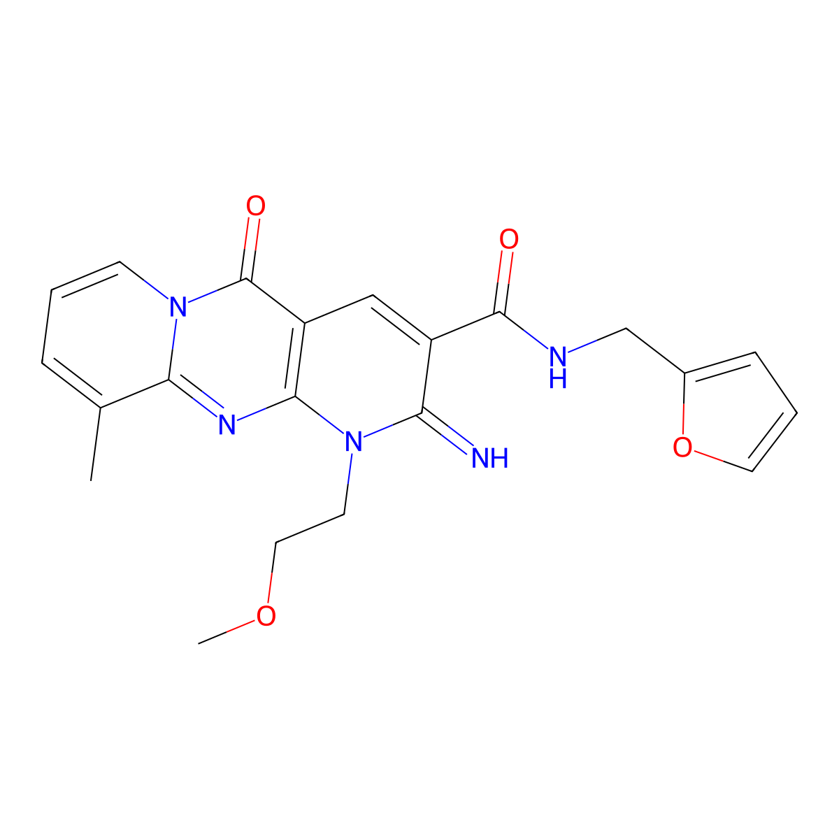 N-(2-Furylmethyl)-2-imino-1-(2-methoxyethyl)-10-methyl-5-oxo-1,5-dihydro-2H-dipyrido[1,2-A:2,3-D]pyrimidine-3-carboxamide molecular structure, CAS 510762-40-0