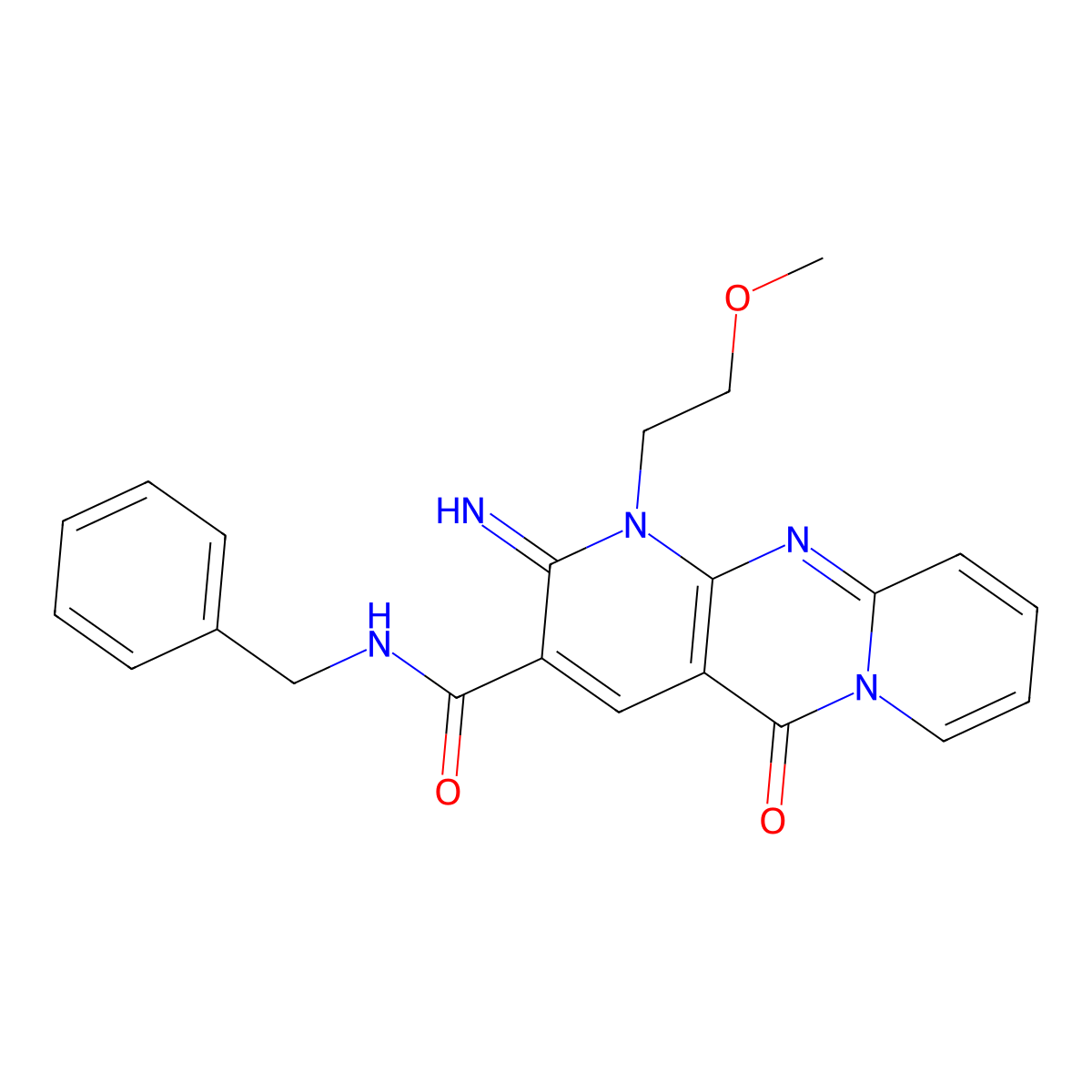 N-Benzyl-2-imino-1-(2-methoxyethyl)-5-oxo-1,5-dihydro-2H-dipyrido[1,2-A:2,3-D]pyrimidine-3-carboxamide molecular structure, CAS 510762-42-2