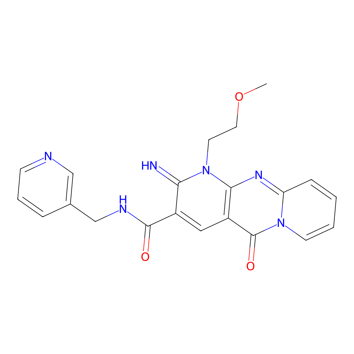 2-Imino-1-(2-methoxyethyl)-5-oxo-N-(3-pyridinylmethyl)-1,5-dihydro-2H-dipyrido(1,2-A:2,3-D)pyrimidine-3-carboxamide molecular structure, CAS 510762-45-5