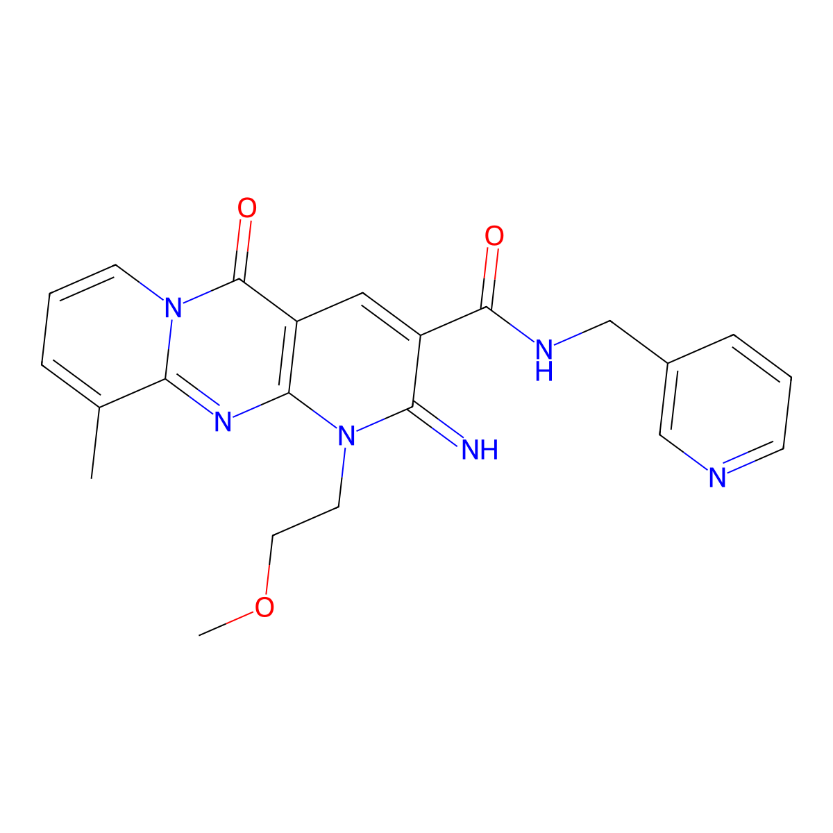 2-Imino-1-(2-methoxyethyl)-10-methyl-5-oxo-N-(3-pyridinylmethyl)-1,5-dihydro-2H-dipyrido(1,2-A:2,3-D)pyrimidine-3-carboxamide molecular structure, CAS 510762-47-7