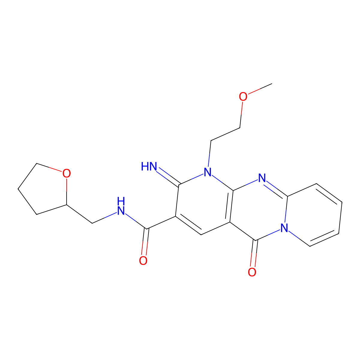 2-Imino-1-(2-methoxyethyl)-5-oxo-N-(tetrahydro-2-furanylmethyl)-1,5-dihydro-2H-dipyrido[1,2-A:2,3-D]pyrimidine-3-carboxamide molecular structure, CAS 510762-48-8