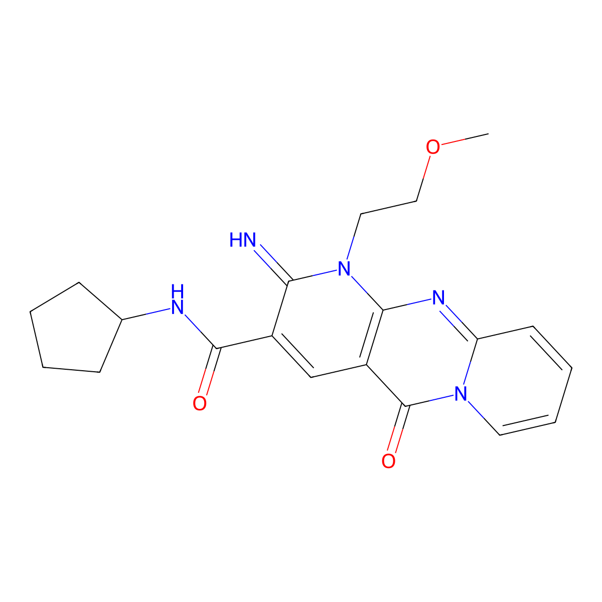 N-Cyclopentyl-2-imino-1-(2-methoxyethyl)-5-oxo-1,5-dihydro-2H-dipyrido[1,2-A:2,3-D]pyrimidine-3-carboxamide molecular structure, CAS 510762-54-6