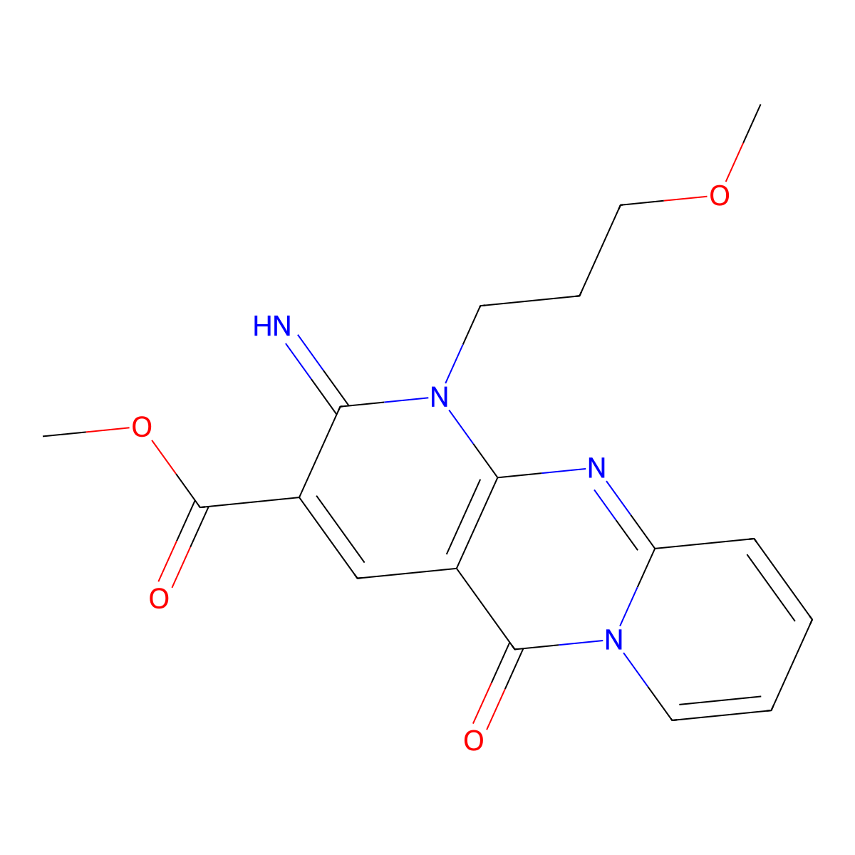 Methyl 2-imino-1-(3-methoxypropyl)-5-oxo-1,5-dihydro-2H-dipyrido[1,2-A:2,3-D]pyrimidine-3-carboxylate molecular structure, CAS 510762-57-9