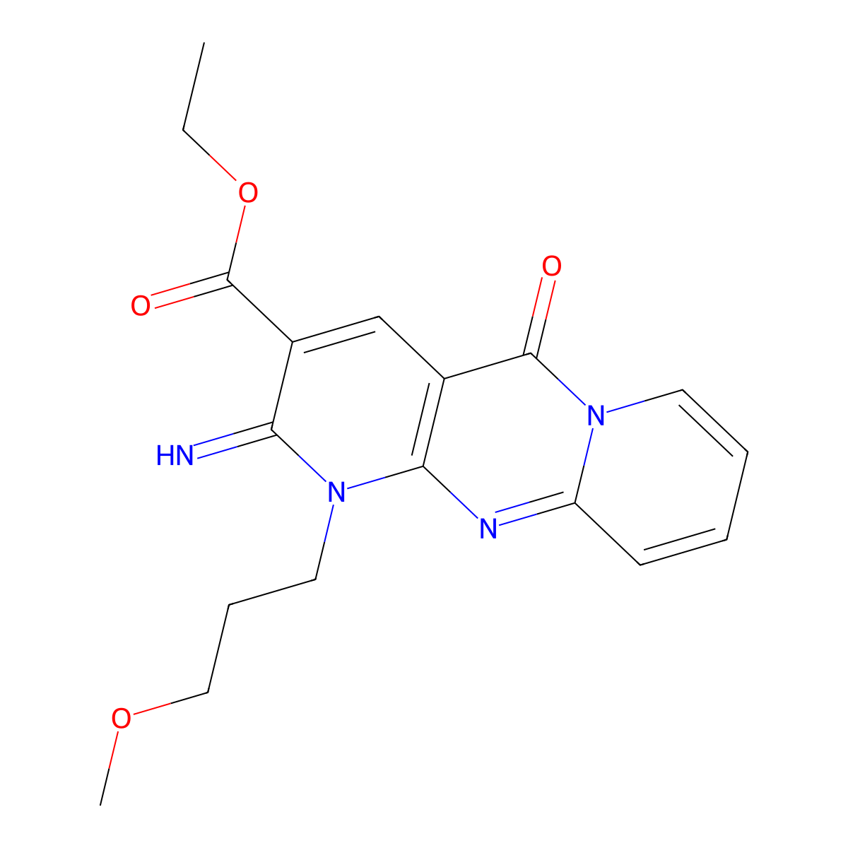 Ethyl 6-imino-7-(3-methoxypropyl)-2-oxo-1,7,9-triazatricyclo[8.4.0.0^{3,8}]tetradeca-3(8),4,9,11,13-pentaene-5-carboxylate molecular structure, CAS 510762-58-0