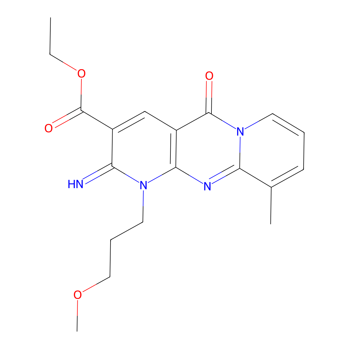 Ethyl 2-imino-1-(3-methoxypropyl)-10-methyl-5-oxo-1,5-dihydro-2H-dipyrido[1,2-A:2,3-D]pyrimidine-3-carboxylate molecular structure, CAS 510762-59-1