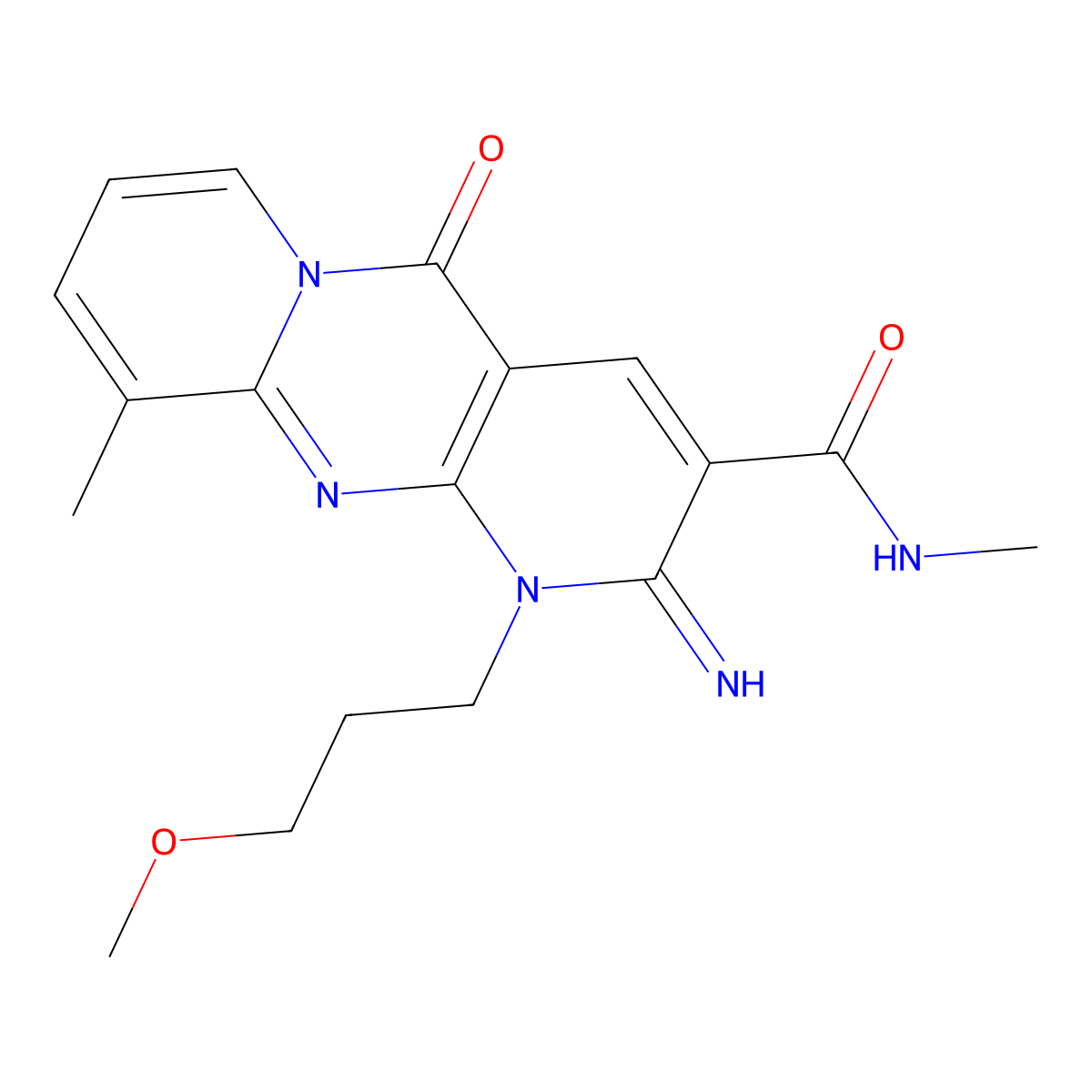2-imino-1-(3-methoxypropyl)-N,10-dimethyl-5-oxo-1,5-dihydro-2H-dipyrido[1,2-a:2,3-d]pyrimidine-3-carboxamide molecular structure, CAS 510762-62-6