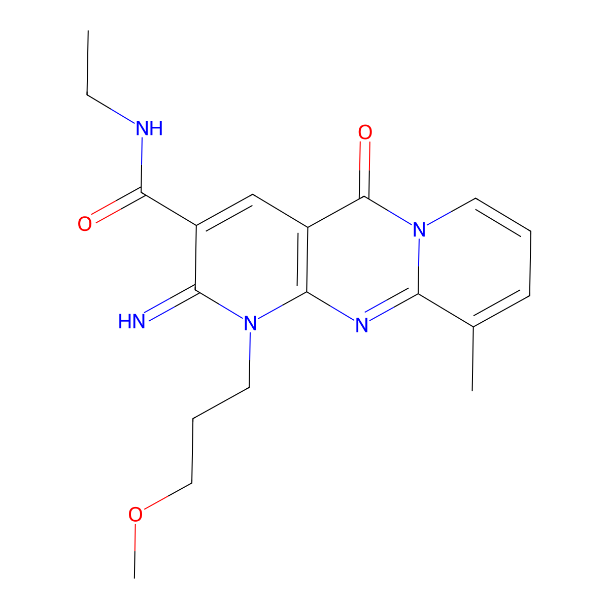 N-ethyl-6-imino-7-(3-methoxypropyl)-11-methyl-2-oxo-1,7,9-triazatricyclo[8.4.0.0^{3,8}]tetradeca-3(8),4,9,11,13-pentaene-5-carboxamide molecular structure, CAS 510762-64-8