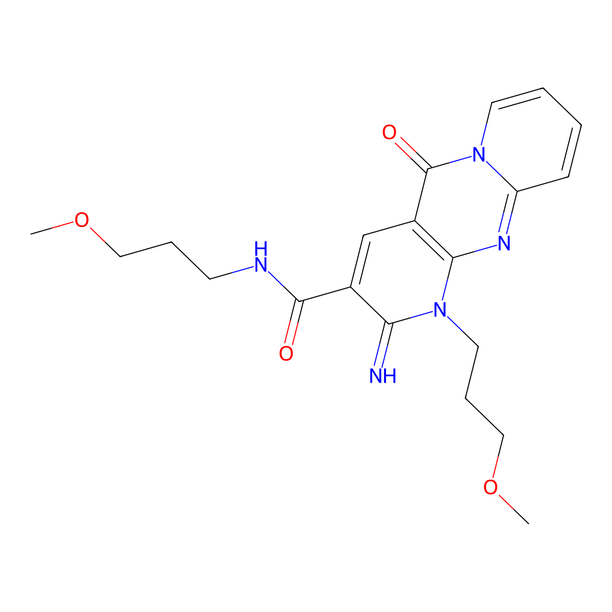 6-imino-N,7-bis(3-methoxypropyl)-2-oxo-1,7,9-triazatricyclo[8.4.0.0^{3,8}]tetradeca-3(8),4,9,11,13-pentaene-5-carboxamide molecular structure, CAS 510762-67-1