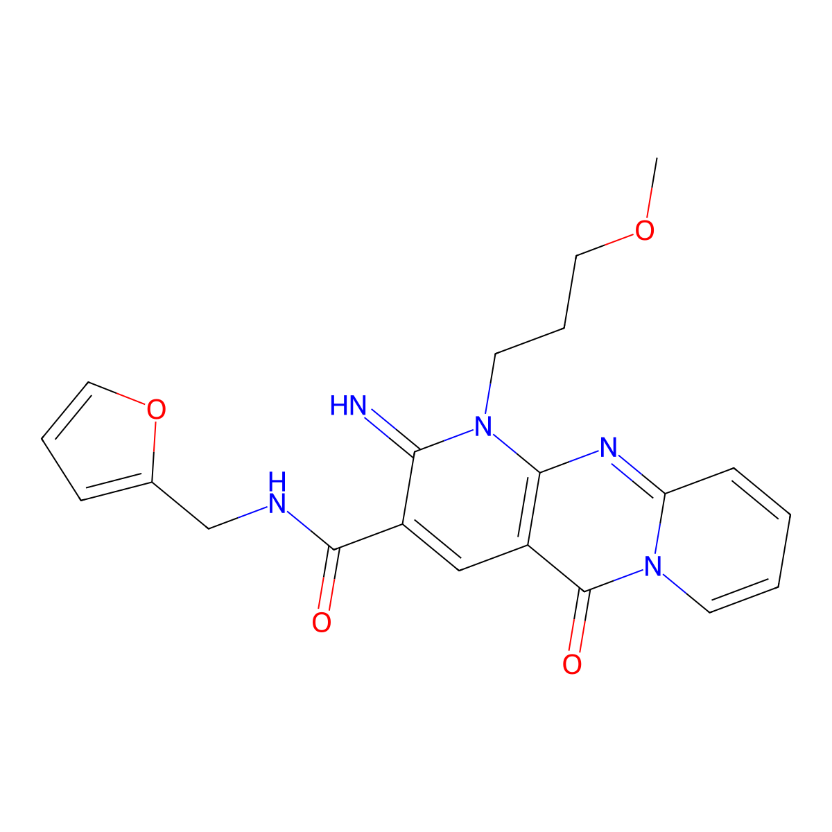 N-(2-furylmethyl)-2-imino-1-(3-methoxypropyl)-5-oxo-1,5-dihydro-2H-dipyrido[1,2-a:2,3-d]pyrimidine-3-carboxamide molecular structure, CAS 510762-70-6