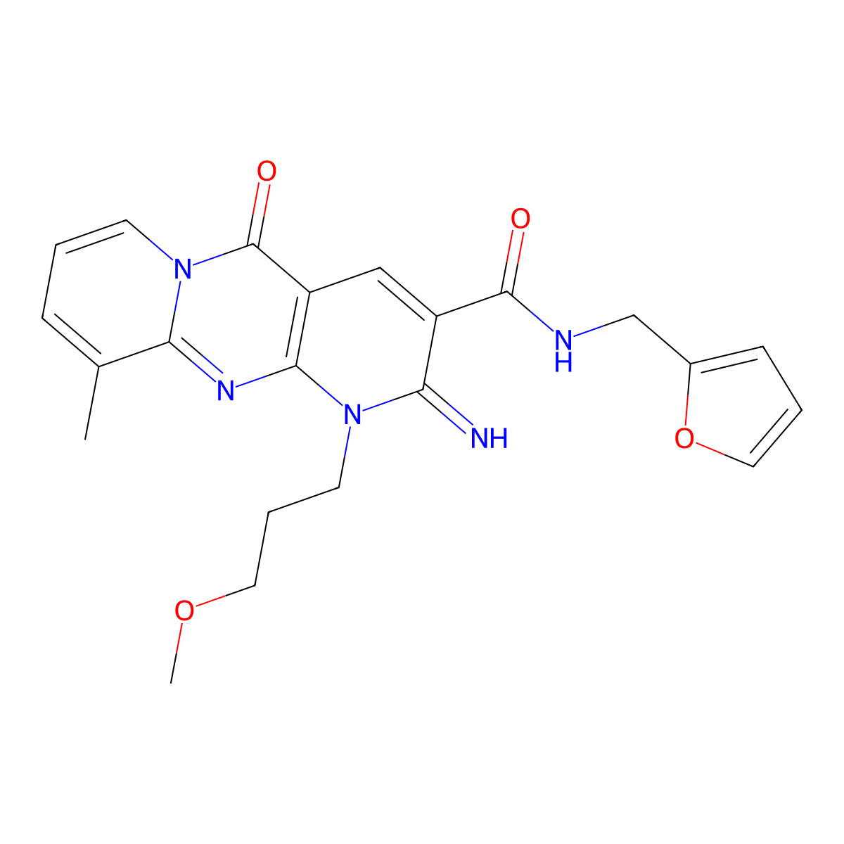 N-[(furan-2-yl)methyl]-6-imino-7-(3-methoxypropyl)-11-methyl-2-oxo-1,7,9-triazatricyclo[8.4.0.0^{3,8}]tetradeca-3(8),4,9,11,13-pentaene-5-carboxamide molecular structure, CAS 510762-72-8