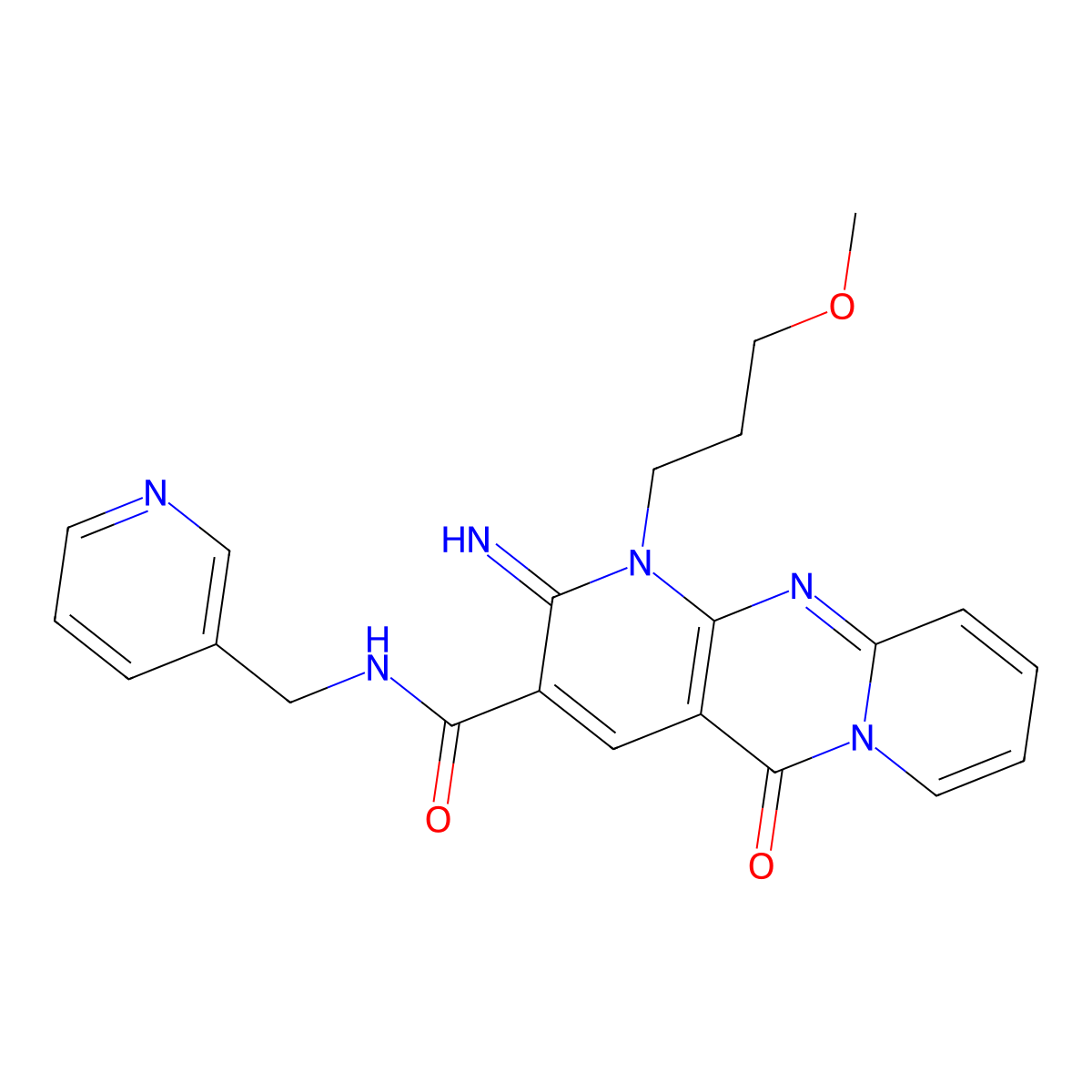 2-imino-1-(3-methoxypropyl)-5-oxo-N-(3-pyridinylmethyl)-1,5-dihydro-2H-dipyrido[1,2-a:2,3-d]pyrimidine-3-carboxamide molecular structure, CAS 510762-75-1