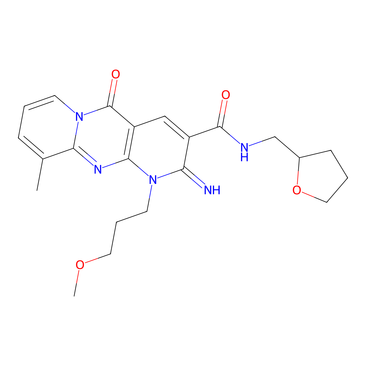 2-Imino-1-(3-methoxy-propyl)-8-methyl-10-oxo-1,10-dihydro-2H-1,9,10a-triaza-anthracene-3-carboxylic acid (tetrahydro-furan-2-ylmethyl)-amide molecular structure, CAS 510762-77-3