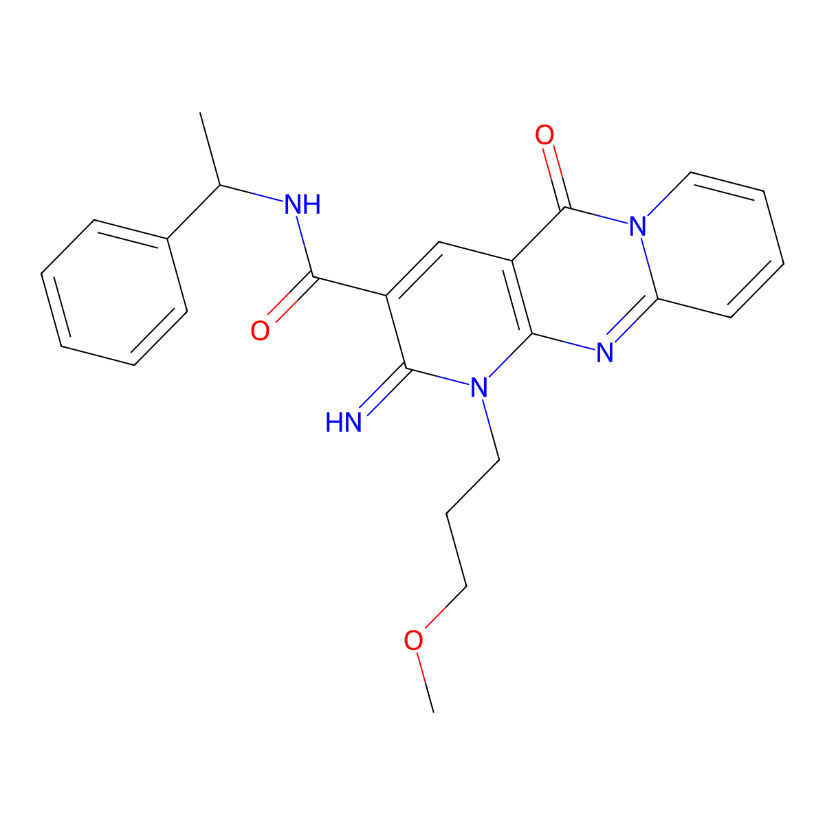 2-Imino-1-(3-methoxypropyl)-5-oxo-N-(1-phenylethyl)-1,5-dihydro-2H-dipyrido(1,2-A:2,3-D)pyrimidine-3-carboxamide molecular structure, CAS 510762-79-5