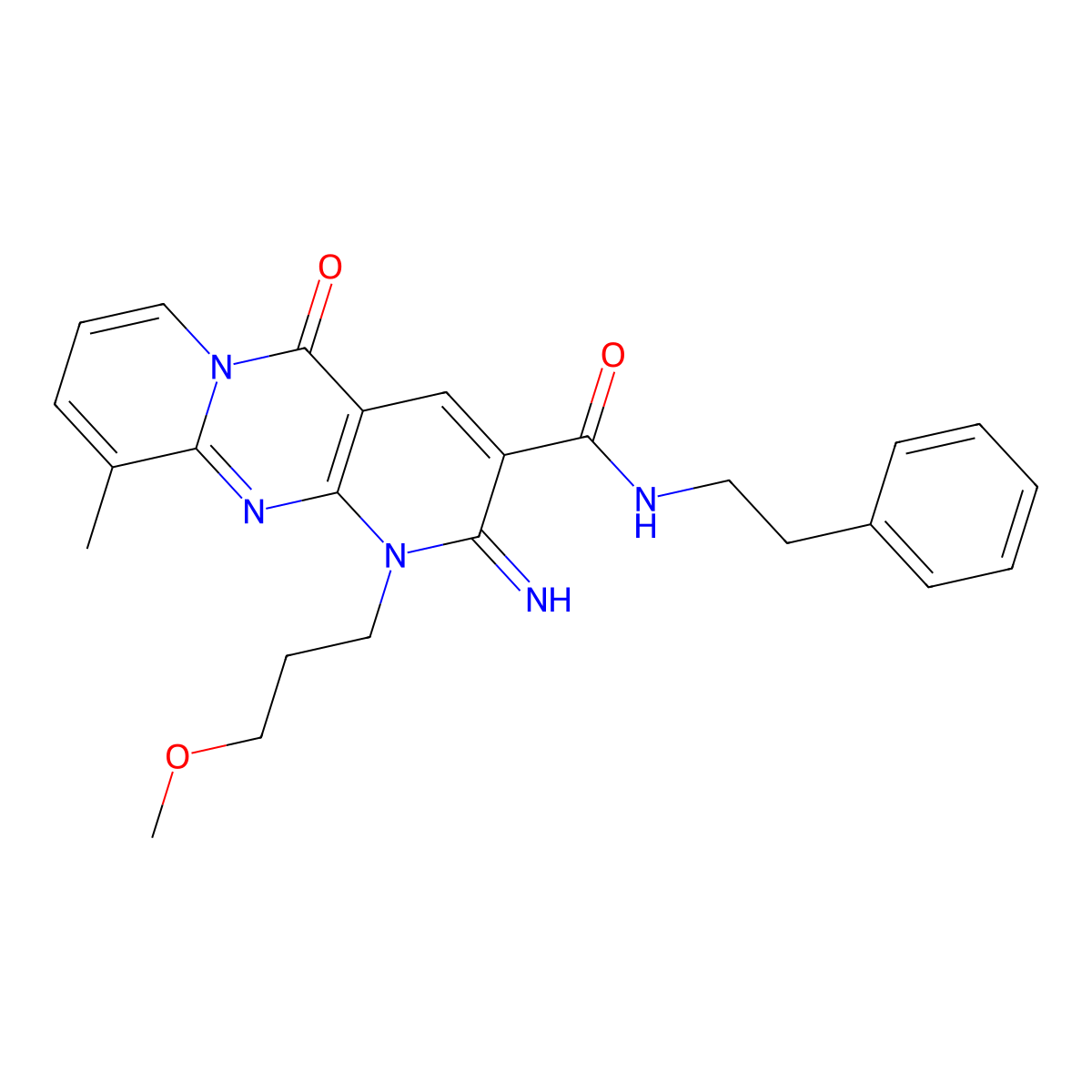 6-imino-7-(3-methoxypropyl)-11-methyl-2-oxo-N-(2-phenylethyl)-1,7,9-triazatricyclo[8.4.0.0^{3,8}]tetradeca-3(8),4,9,11,13-pentaene-5-carboxamide molecular structure, CAS 510762-83-1
