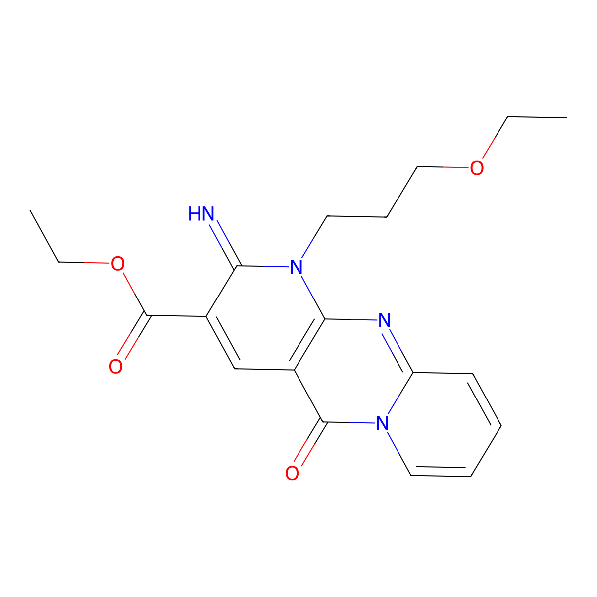 Ethyl 1-(3-ethoxypropyl)-2-imino-5-oxo-1,5-dihydro-2H-dipyrido(1,2-A:2,3-D)pyrimidine-3-carboxylate molecular structure, CAS 510762-90-0
