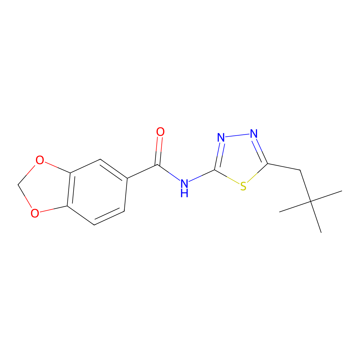 N-[5-(2,2-dimethylpropyl)-1,3,4-thiadiazol-2-yl]-1,3-benzodioxole-5-carboxamide molecular structure, CAS 510763-21-0