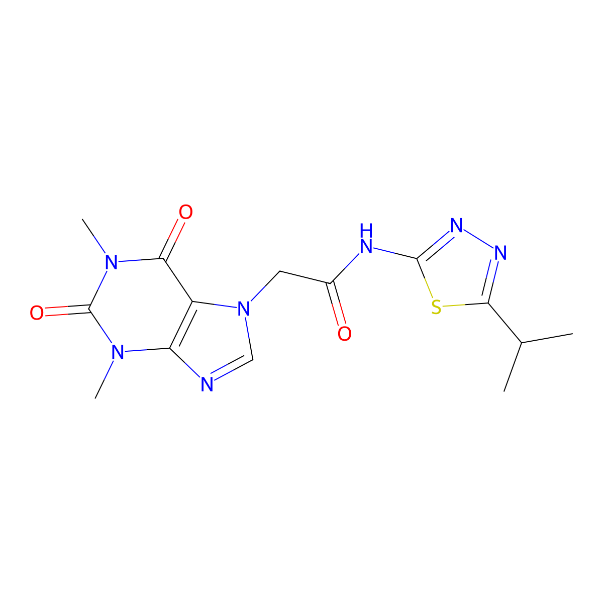 2-(1,3-dimethyl-2,6-dioxopurin-7-yl)-N-(5-propan-2-yl-1,3,4-thiadiazol-2-yl)acetamide molecular structure, CAS 510763-22-1