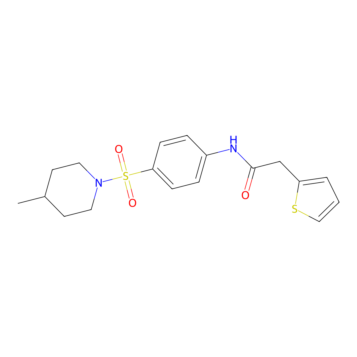 N-[4-(4-methylpiperidin-1-yl)sulfonylphenyl]-2-thiophen-2-ylacetamide molecular structure, CAS 510763-37-8