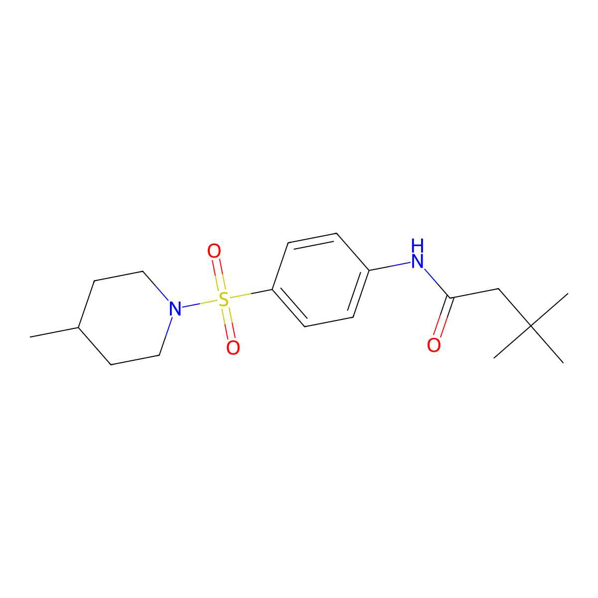 3,3-dimethyl-N-[4-(4-methylpiperidin-1-yl)sulfonylphenyl]butanamide molecular structure, CAS 510763-41-4