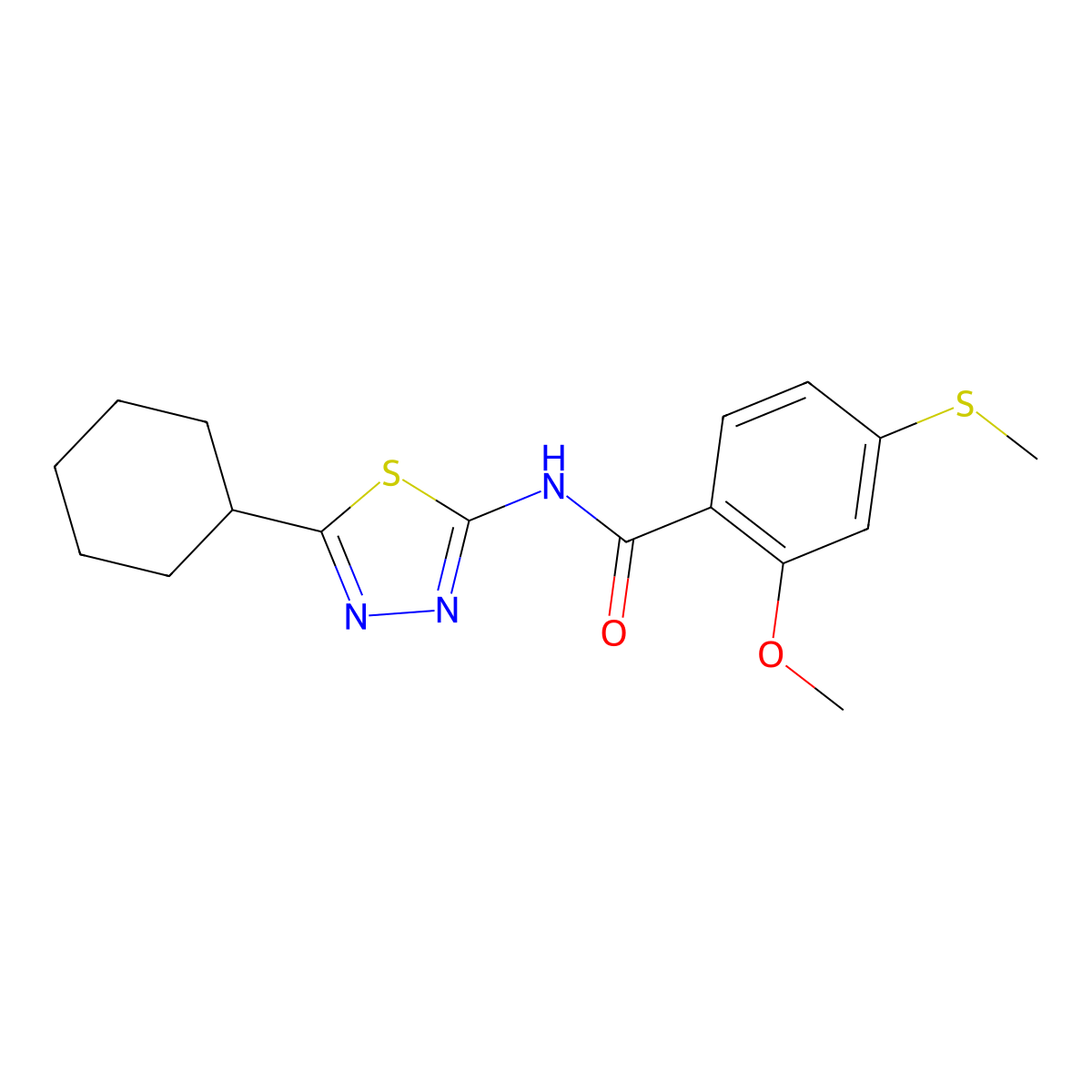N-(5-cyclohexyl-1,3,4-thiadiazol-2-yl)-2-methoxy-4-(methylsulfanyl)benzamide molecular structure, CAS 510763-48-1