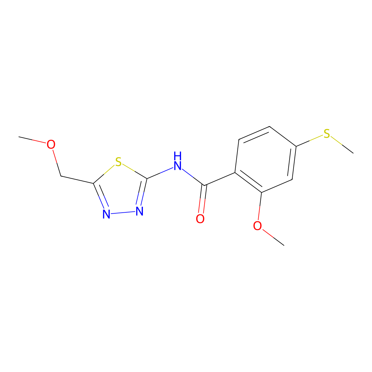 2-methoxy-N-[5-(methoxymethyl)-1,3,4-thiadiazol-2-yl]-4-(methylsulfanyl)benzamide molecular structure, CAS 510763-49-2