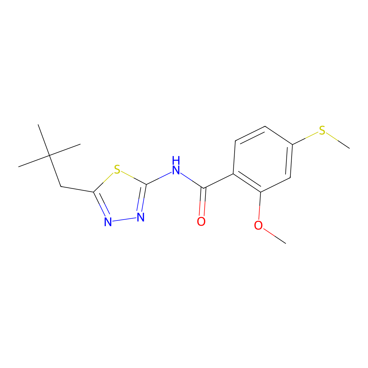N-[5-(2,2-dimethylpropyl)-1,3,4-thiadiazol-2-yl]-2-methoxy-4-methylsulfanylbenzamide molecular structure, CAS 510763-50-5