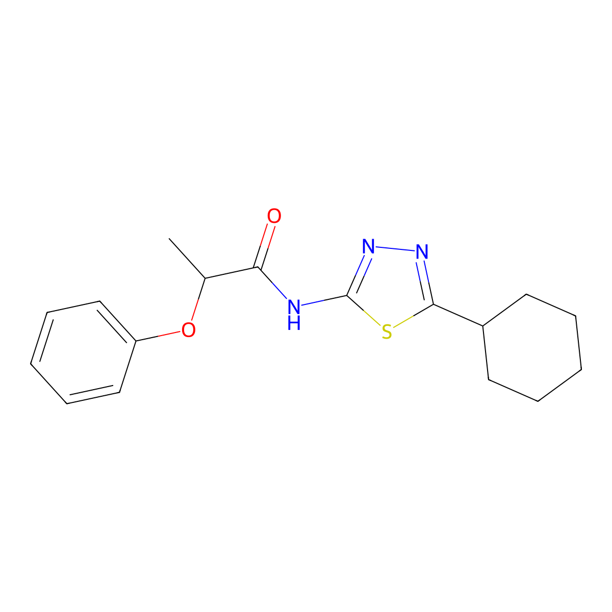 N-(5-cyclohexyl-1,3,4-thiadiazol-2-yl)-2-phenoxypropanamide molecular structure, CAS 510763-58-3