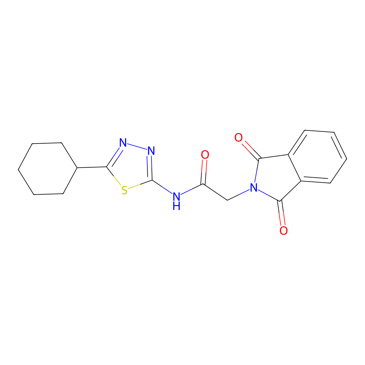 N-(5-cyclohexyl-1,3,4-thiadiazol-2-yl)-2-(1,3-dioxoisoindol-2-yl)acetamide molecular structure, CAS 510763-64-1