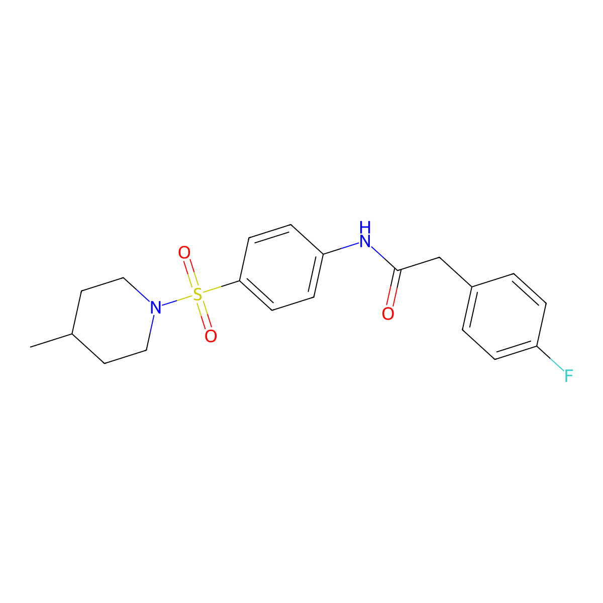 2-(4-fluorophenyl)-N-{4-[(4-methylpiperidin-1-yl)sulfonyl]phenyl}acetamide molecular structure, CAS 510763-78-7