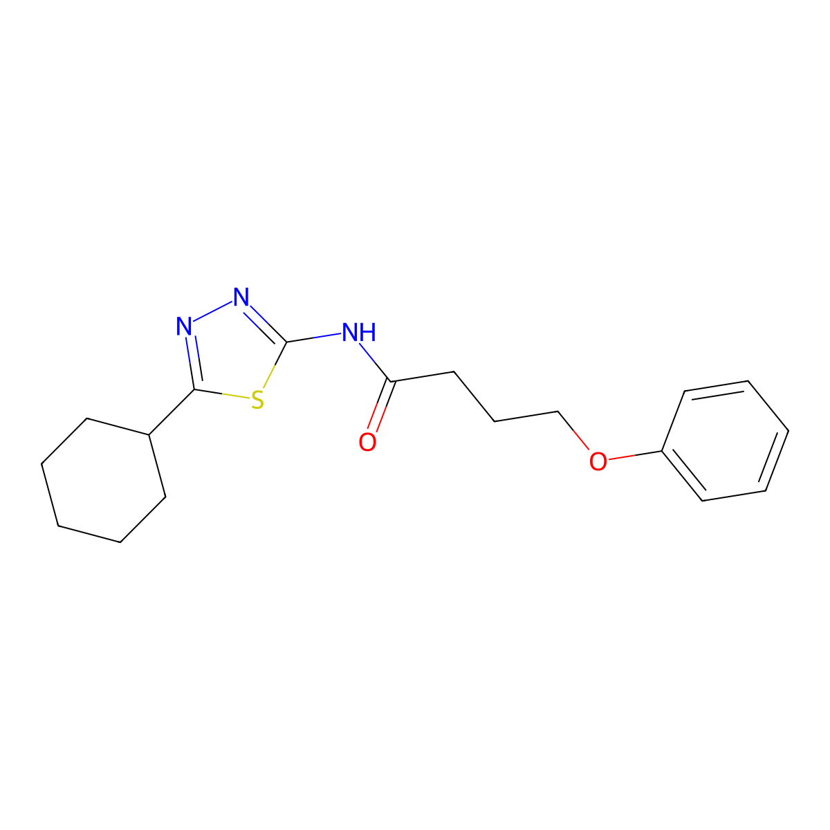 N-(5-cyclohexyl-1,3,4-thiadiazol-2-yl)-4-phenoxybutanamide molecular structure, CAS 510763-82-3